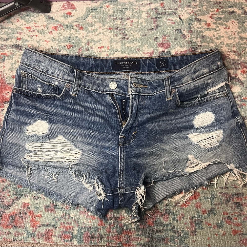 Lucky Brand Ripped Denim Cutoff Shorts - Light Blue
